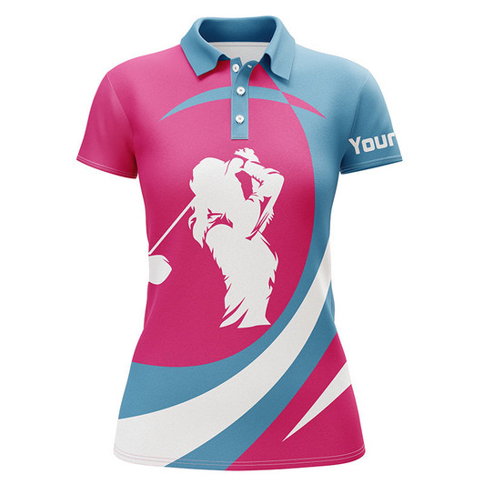 Custom Pink And Blue Womens Golf Polos Shirts Custom Name Team Golf Shirt Women, Personalized Golf Gifts Nqs5135