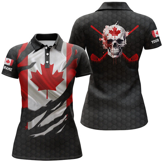 Custom 3D Canadian Flag Patriotic Ripped Golf Polo Shirts Skull Golf Shirts For Women Golf Gifts LDT0492