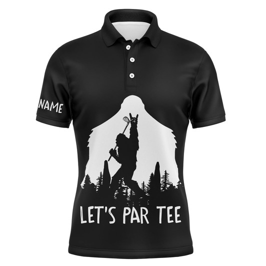 Custom Golf Men Polo Shirt, Custom Name Funny Bigfoot Let's Par Tee Black Apparel - Personalized Sport Gift For Men, Husband, Boyfriend, Golf Lover
