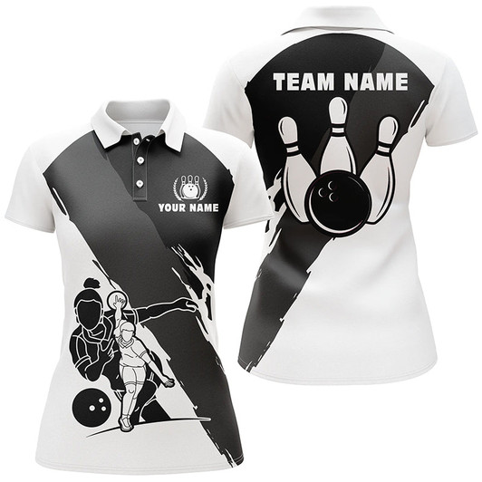 Custom Personalized 3d Bowling Shirts For Women Custom Black White Short Sleeve Polo Bowling Shirts For Girls Nqs530