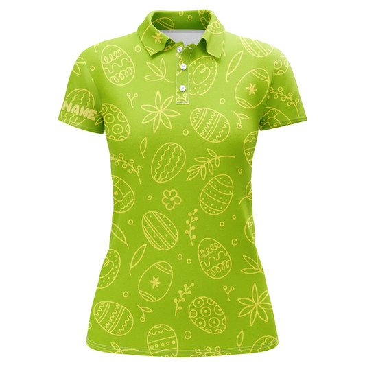 Custom Lime Green Easter Eggs Pattern Golf Shirt Custom Name Womens Golf Polo Shirt, Personalized Golf Gifts Nqs4918
