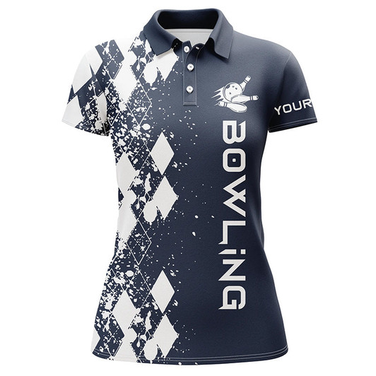 Custom Women Bowling Shirt Short Sleeve Polo Custom Navy Bowling Shirts For Women Personalized Bowling Gift Nqs5102