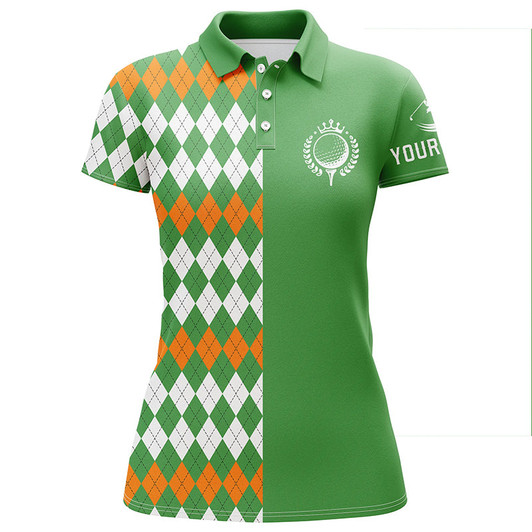 Custom Golf Polo Shirts For Women Custom St Patricks Day Green Argyle Plaid Pattern Golf Shirt, Golfing Gifts Nqs4761