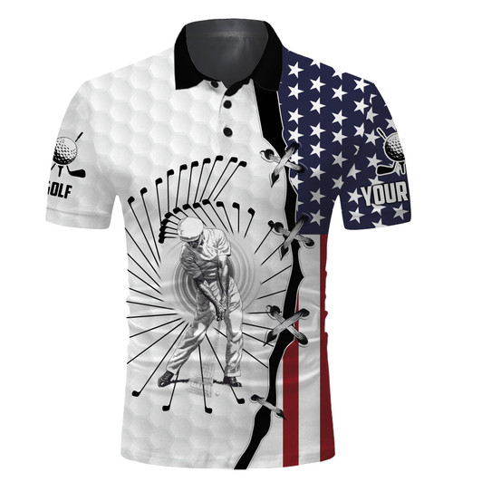 Custom Name Golf Men Polo Shirt - American Flag Apparel - Personalized Gift For Golf Lover, Men, Husband, Team, Boyfriend, Patriotic, 4th Of July
