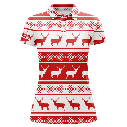Custom Christmas Seamless Pattern With Deer Red White Golf Polo Shirts Custom Golf Shirts For Women LDT0572