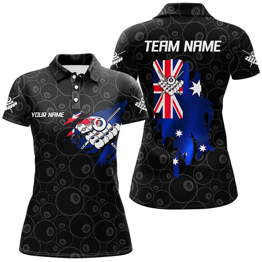 Custom Personalized Australian Flag 8 Ball Pool Billiards Polo Shirts For Women Custom Billiard Team Shirts VHM0618