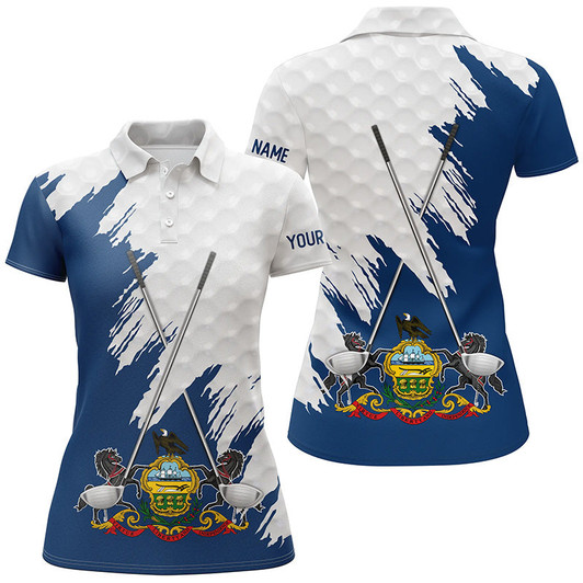 Custom Pennsylvania Flag Golf Clubs Patriotic Custom White Womens Golf Polo Shirts, Team Ladies Golf Tops Nqs7604