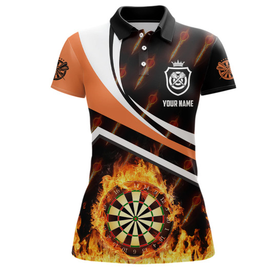 Custom Personalized Orange Fire Flame Darts Polo Shirts Darts Shirts For Women Darts Jersey LDT0441