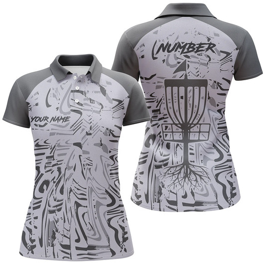 Custom Gray Camo Pattern Women Disc Golf Polo Shirt Custom Team Disc Golf Clothes, Gifts For Disc Golf Lovers Nqs8085