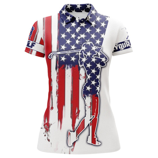 Custom American Flag Womens Golf Polos Shirts Custom Name Patriot Golf Gifts, Golf Shirts For Women Nqs4570