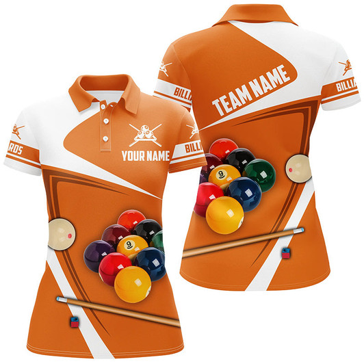 Custom Personalized Billiard Ball Orange Version 3D Women Polo Shirts Custom Billiard Team Uniform Shirts TDM0350
