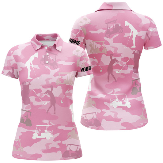 Custom Pink Camo Womens Golf Polos Shirts Custom Name Pink Golf Shirts For Women, Golfing Gifts Nqs4636