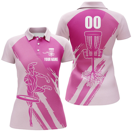 Custom Women Disc Golf Polo Shirts Custom Name And Number Disc Golfer Basket, Ladies Disc Golf Shirts | Pink Nqs5235