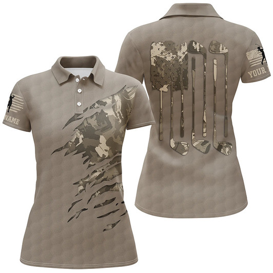 Custom Golf Military American Flag Green Camo Polo Shirt Patriotic Golf Shirts For Women Golf Gifts LDT0567