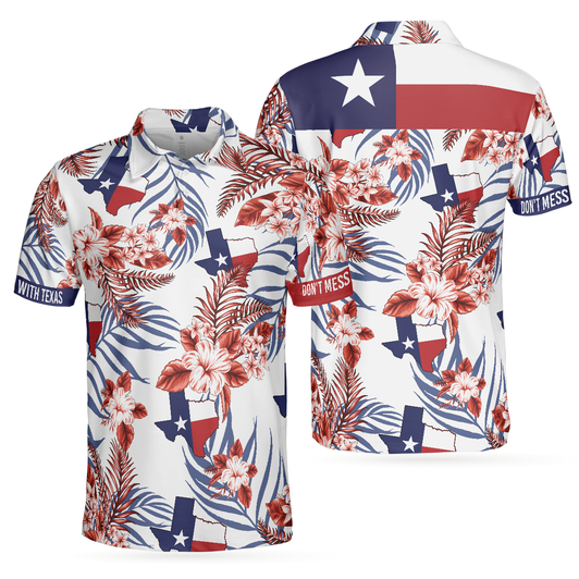 Texas Flag Bluebonnets Polo Shirt For Golf, Floral Texas Map And Flag Polo Shirt, Texas Proud Shirt For Men - Perfect Gift For Men, Golfers