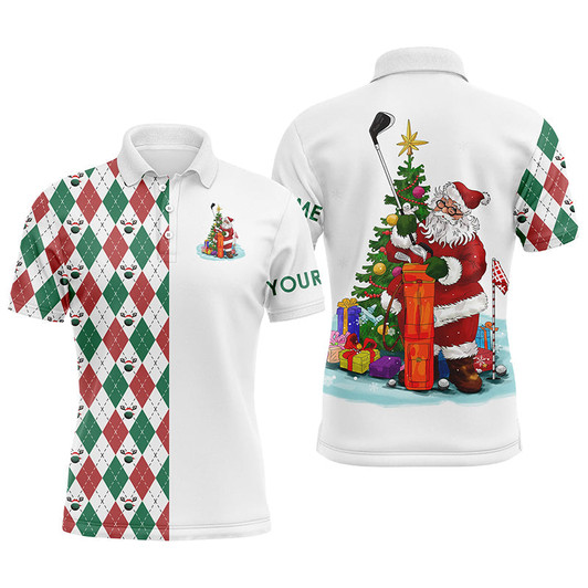 Custom Golf Men Polo Shirt - Funny Santa Golfer Christmas Golf Ball Pattern Custom Name Apparel - Personalized Gift For Golf Lover, Team, Husband, Men