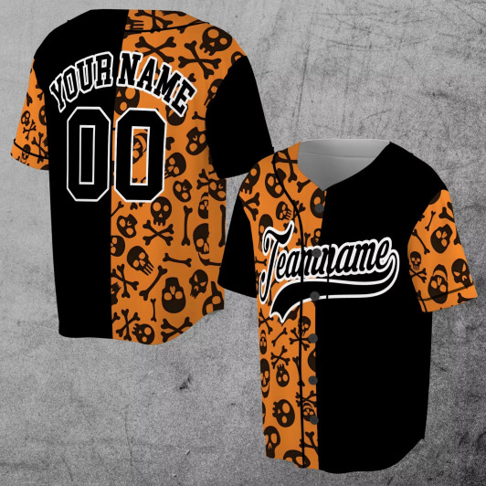 Custom Funny Halloween Skull Cross Bone Pattern Gift 3D Baseball Jersey Size S-5XL
