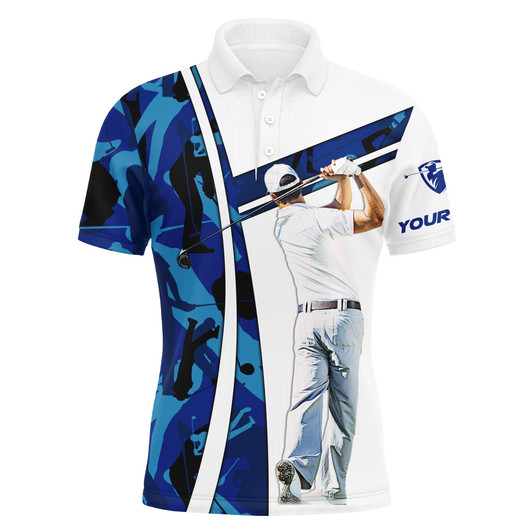 Custom Golf Custom Name Men Polo Shirt - Blue Camo Men Golfing Apparel - Personalized Best Gift For Golf Lover, Team, Golfer
