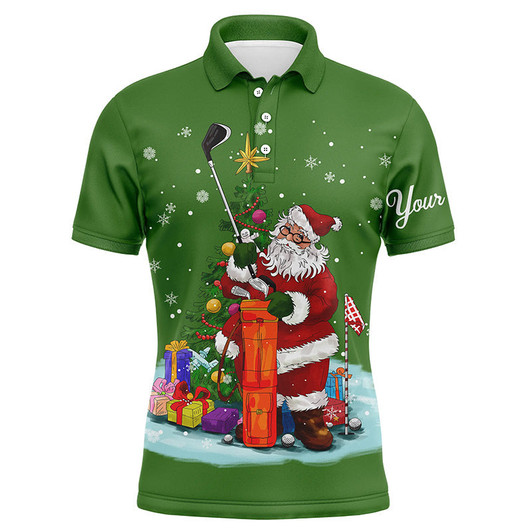 Custom Golf Men Polo Shirt - Christmas Custom Name, Santa Golfer Apparel - Personalized Gift For Golf Lover, Men, Husband, Boyfriend, Team
