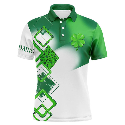 Custom Golf Men Polo Shirts, Custom Name Green Clover St Patrick's Day Apparel - Personalized Gift For Men, Husband, Boyfriend, Lovers