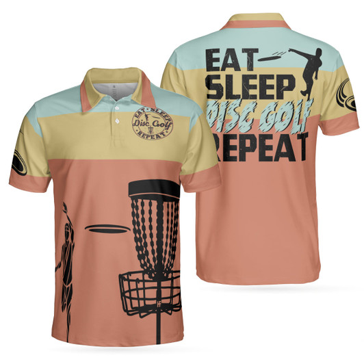 Vintage Palette Sporty Men Polo Shirt, Eat Sleep Disc Golf Repeat Polo Shirt, Best Disc Golf Shirt For Men