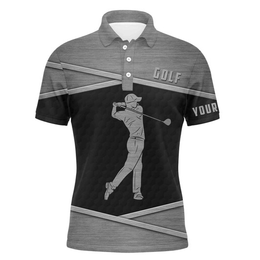 Custom Golf Men Polo Shirt - Custom Name Black And Gray Apparel - Personalized Gift For Golf Lover, Men, Husband, Team, Boyfriend