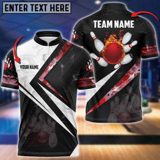Custom Smoky Flame Bowling And Pins Multicolor Option Customized Name 3D Shirt
