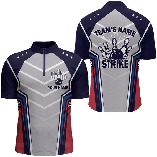 Custom Personalized bowling Quarter-Zip shirt for men blue lightning Custom name Team skull bowling Jerseys 12