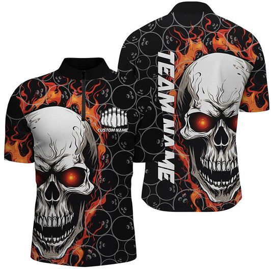 Custom Personalized Skull Bowling Shirt For Men Custom Team's Name Flame Bowler Jerseys Multi Color