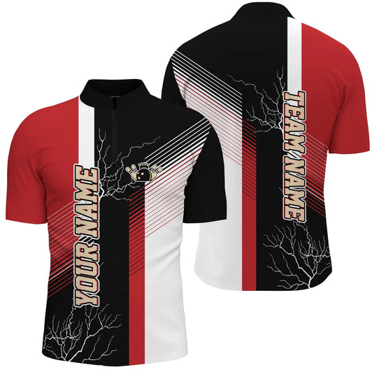 Custom Red and black plaid pattern custom team name bowling Quarter Zip for men, team bowling jerseys