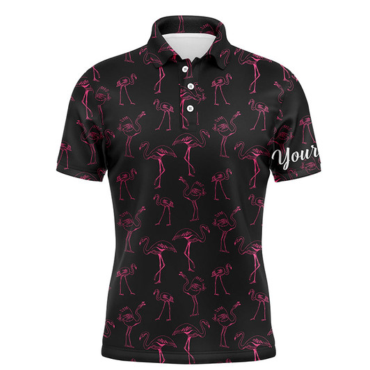 Custom Golf Men Polo Shirt - Custom Name Neon Pink Flamingos Pattern Apparel - Personalized Gift For Golf Lover, Team, Husband, Boyfriend, Men