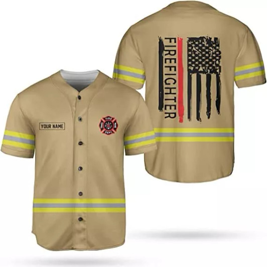 Custom Personalized Firefighter Baseball Jersey, Thin Red Line Fire Man Gift Firefight