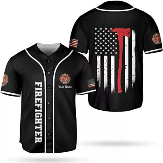 Custom Personalized Firefighter Baseball Jersey Thin Red Line Fire Man Gift, Firefight
