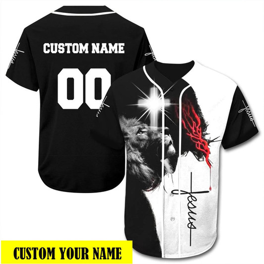 Custom Personalized Cross, Lion Baseball Jersey - Custom Printed 3D Baseball Jersey Shirt For Men and Women