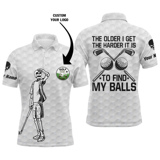 Custom Golf Men Polo Shirt - Custom Name And Logo Team Skull Apparel - Personalized Gift For Golf Lover, Men - The Older I Get The Harder To Find Balls