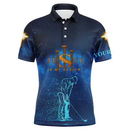 Custom Jesus, Golf Men Polo Shirt - Custom Name Cross Apparel - Personalized Gift For Golf Lover, Men, Husband, Team - Jesus Is My Savior