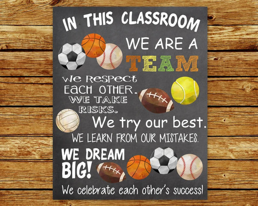 Classroom Rules, In This Classroom We Are A Team We Respect Each Other We Take Risks We Try Our Best We Learn From Our Mistakes Poster and Canvas