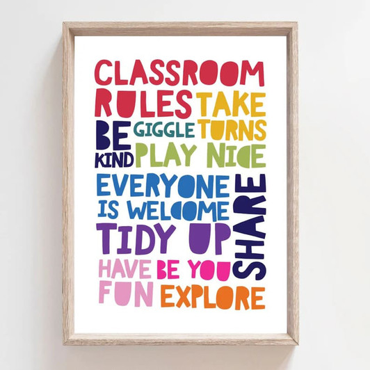 Classroom Rules, Take Turns Be Kind Play Nice Everyone Is Welcome Poster and Canvas