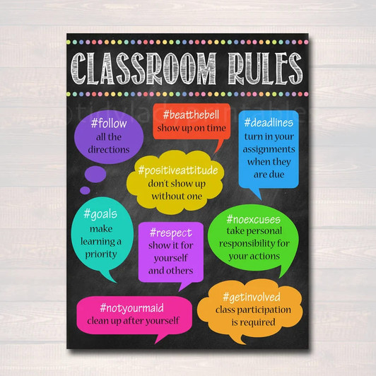 Classroom Rules, Follow All The Direction Beatthebell Show Up On Time Deadlines Turn In Your Assignments When They Are Due Poster and Canvas