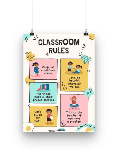 Classroom Rules, Keep Our Classroom Clean Put Things Back In Their Proper Shelves, Back To School, Classroom Poster Poster and Canvas