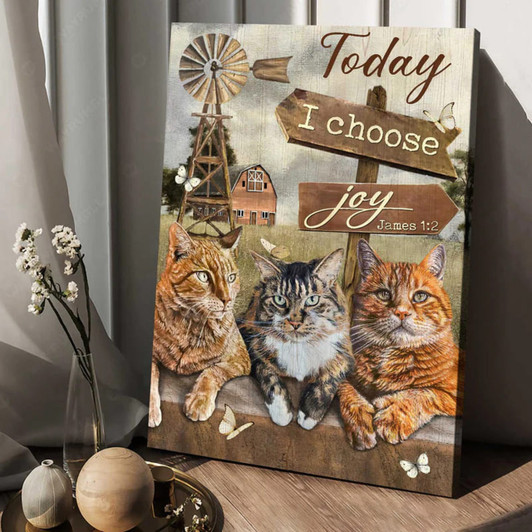 Cat Lover, Today I Choose Joy, Butterfly And Cat Poster and Canvas