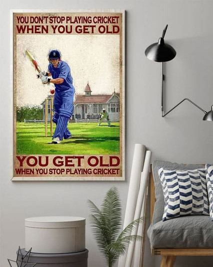 Cricket Lover, You Don’t Stop Playing Cricket When You Get Old You Get Old When You Stop Playing Cricket Poster and Canvas