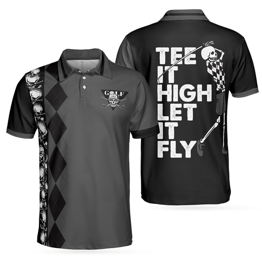 Custom Tee It High Let It Fly Polo Shirt, Skull Play Golf Short Sleeve Men Polo Shirt - Perfect Gift For Men, Golfers