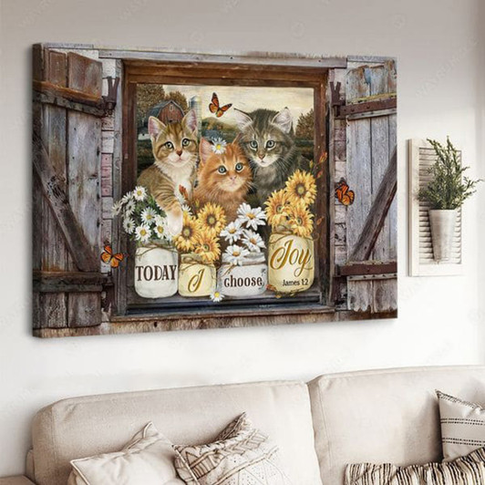 Cat Lover, Today I Choose Joy, Butterfly Flower, Poster Decor Poster and Canvas