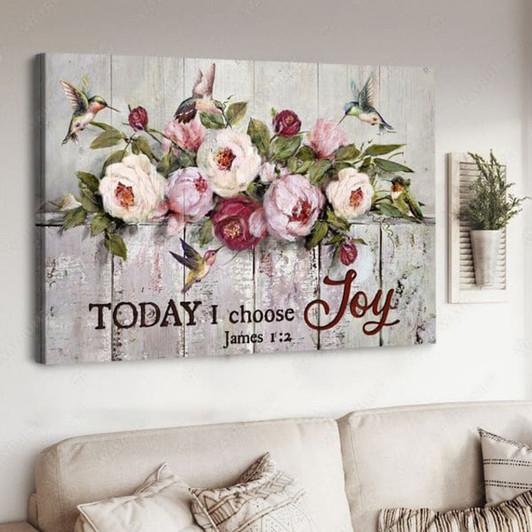 Hummingbird Poster, Today I Choose Joy, Butterfly Flower, Poster Decor Poster and Canvas