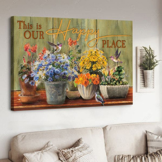 This Is Our Happy Place, Hummingbird Poster, Flower Lover Poster and Canvas