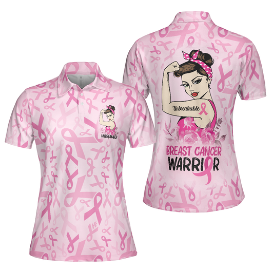 Unbreakable Breast Cancer Warrior Pink Breast Cancer Awareness Short Sleeve Women Polo Shirt - Perfect Gift For Women