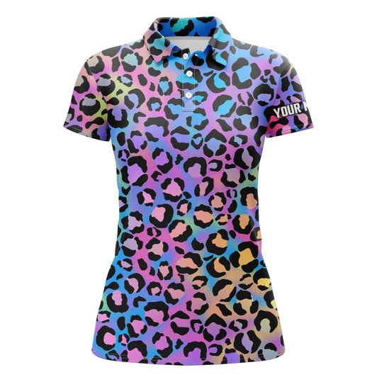 Custom Colorful Neon Gradient Leopard Womens Golf Polo Shirts, Custom Pattern Golf Shirt Gift For Golf Lovers Nqs4989