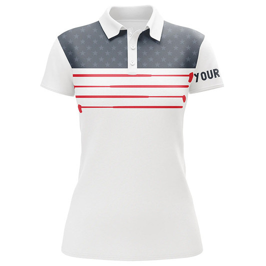 Custom Women Golf Polo Shirt Custom American Flag White Golf Shirt, Patriotic Polo Shirts Nqs6187