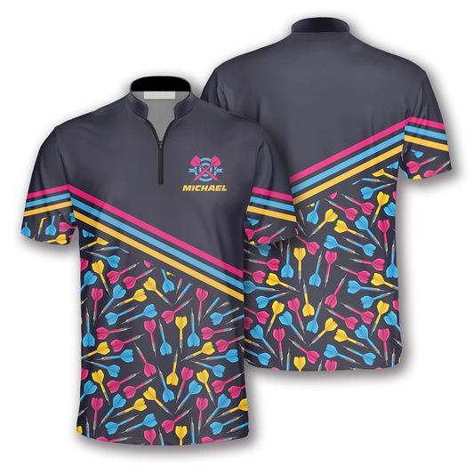 Custom 3D All Over Print Dart Arrow Pattern Navy Custom Darts Jerseys for Men, Personalized Name Dart Shirt